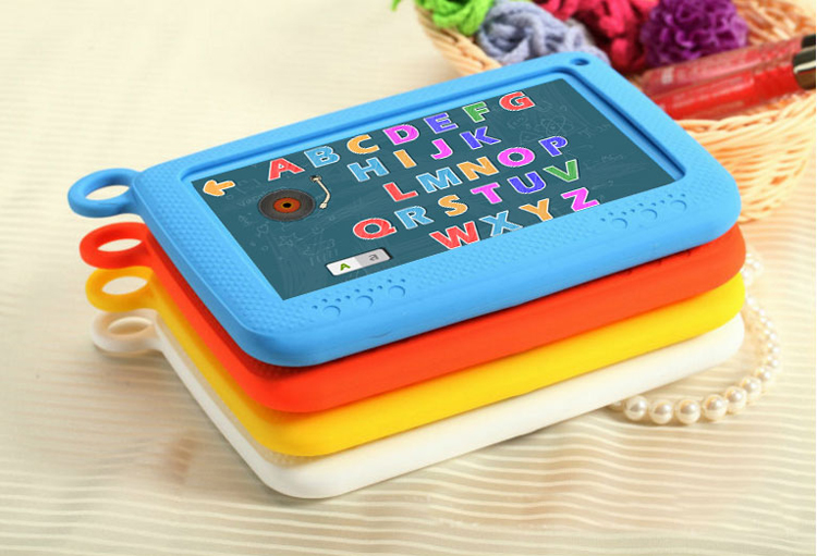 7 inch kid Tablet PC with built in learning APP and removable  colourful silicon rubber case